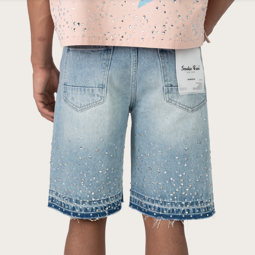 SMOKE RISE MIXED STUD JEAN SHORTS