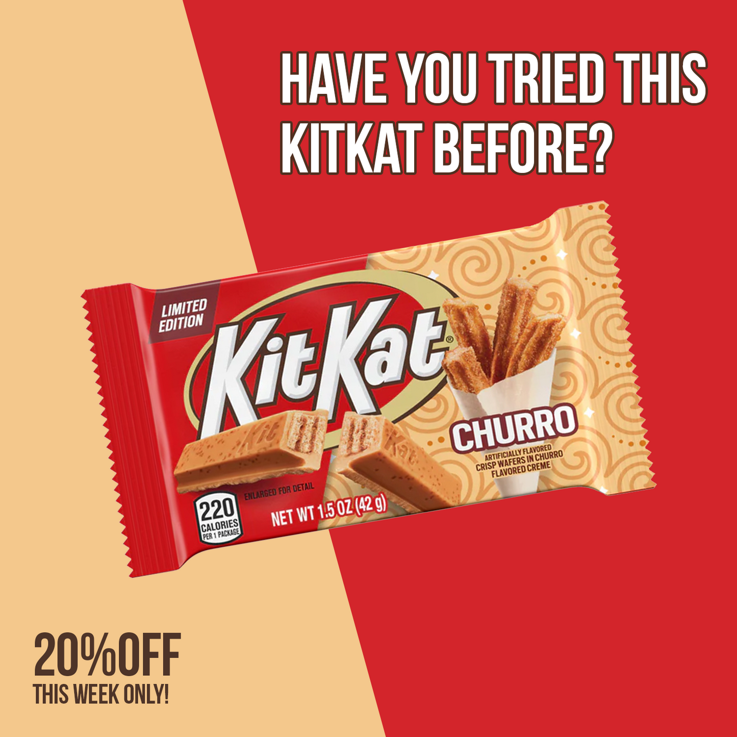 KIT KAT® Kit Kat Churros Flavored (Standard Size Bar 1.5oz)